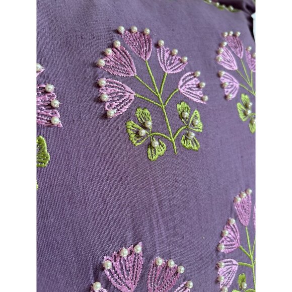 Sigrid Olsen Beach To Bistro Purple Green Embroidered Floral Decor Throw Pillow - Picture 2 of 4